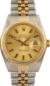 Rolex Datejust 36MM Champagne Dial, Jubilee Band Two Tone, Rolex Service Card (1985)