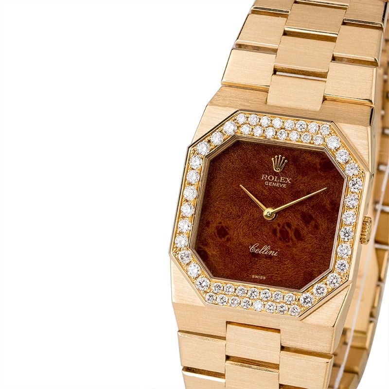 Rolex Cellini 4651 Exotic Wood Dial with Diamond Bezel