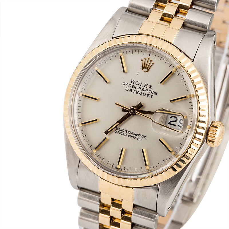 Pre Owned Rolex Datejust 16013 Silver Dial Two Tone Jubilee