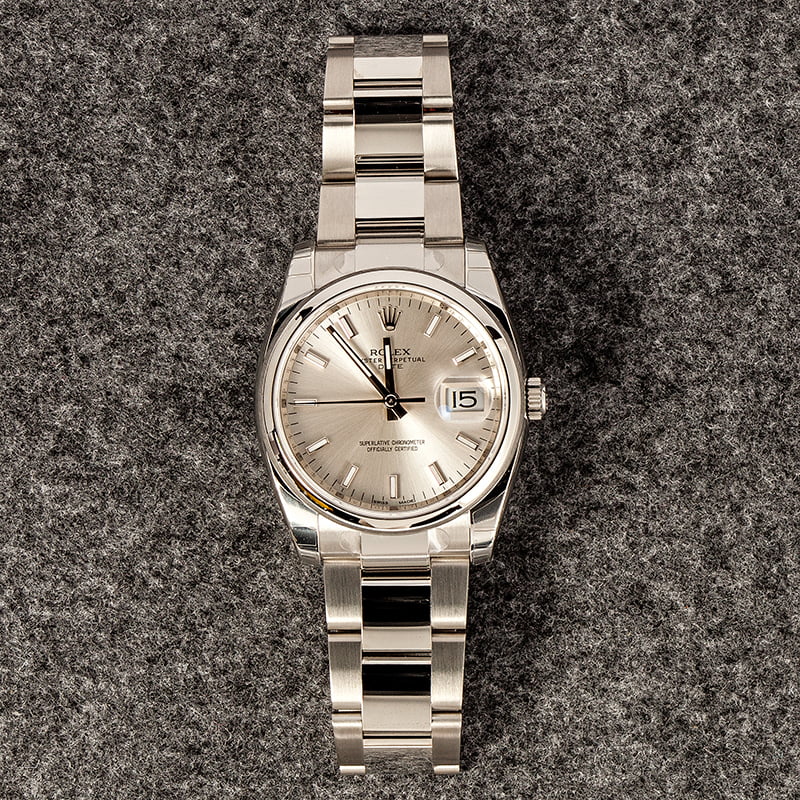 Men's Rolex Date Stainless Steel With Silver Dial 115200, Pre Owned