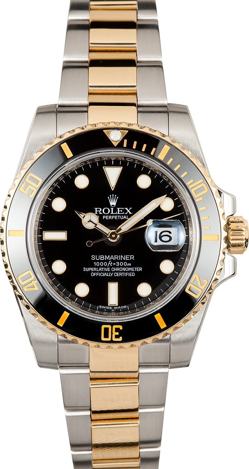 Rolex Submariner Two Tone Dial Gold Bezel 116613 - Certified 100%
