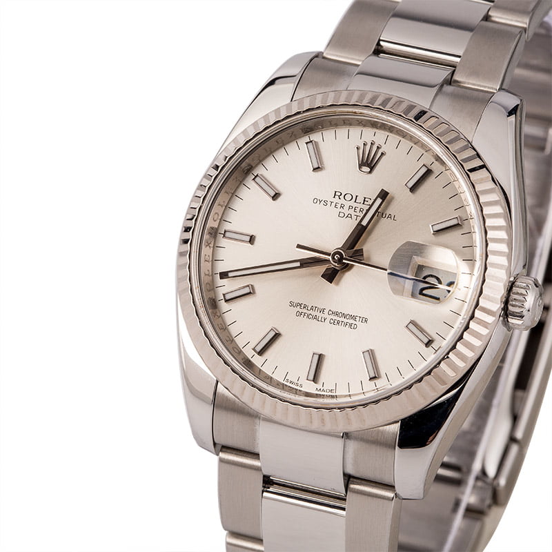 Pre-Owned Rolex Date 115234 Silver Index Dial