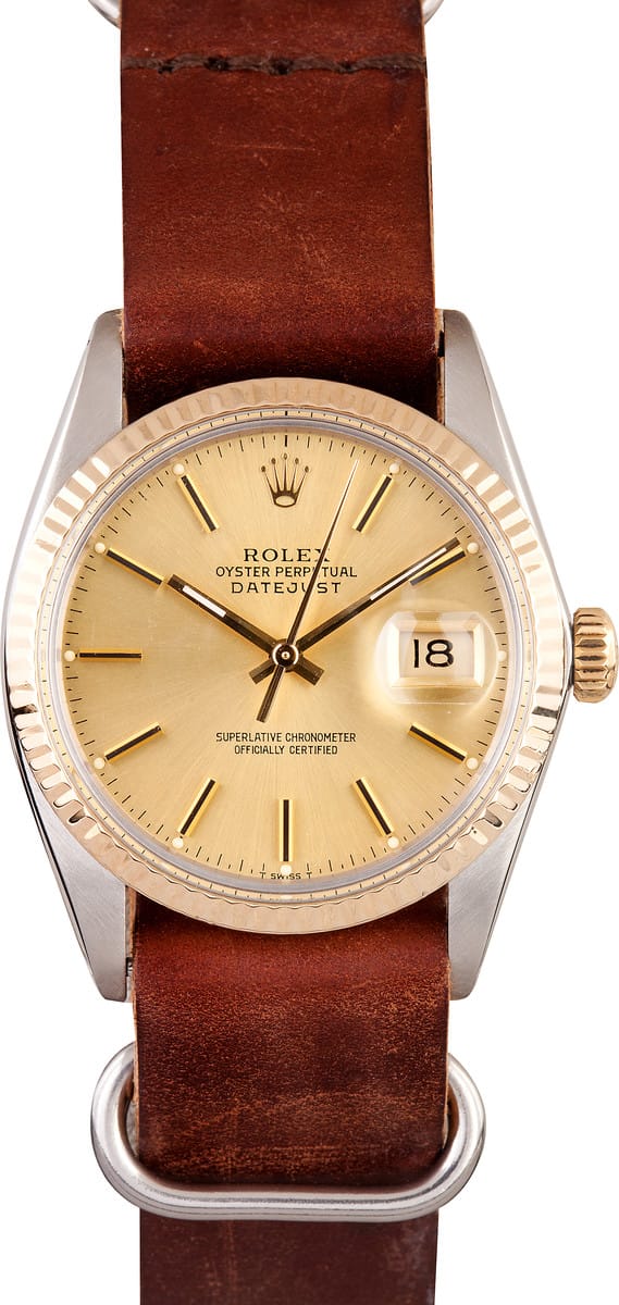 rolex datejust two tone leather strap