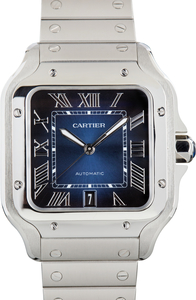 Pre-Owned Santos De Cartier Ref WSSA0071 Blue Roman Dial