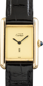 Pre-Owned Ivory Dial Must De Cartier Tank Vermeil