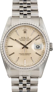 Pre-Owned Rolex Datejust 36 Ref 16220 Silver Tapestry Dial