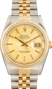 Used Two Tone Rolex Datejust 36 Champagne Tapestry Dial Ref 16233