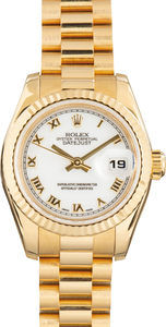 Pre-Owned Lady Rolex Datejust President Ref 179178 White Roman
