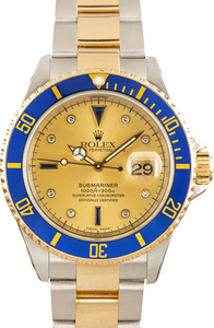 Used Rolex Submariner Ref 16613 Champagne Serti Dial