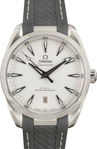 Pre-Owned Steel on Rubber Omega Seamaster Silver Dial Aqua Terra