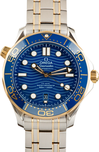Pre-Owned Yellow Gold & Steel Omega Seamaster Diver 300M Blue Dial