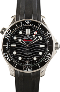 Pre-Owned Black Wave Dial Omega Seamaster Diver 300M Stainless Steel