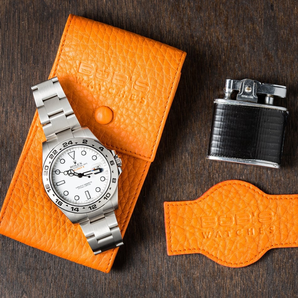 Italian Leather Watch Pouch - Embossed Orange