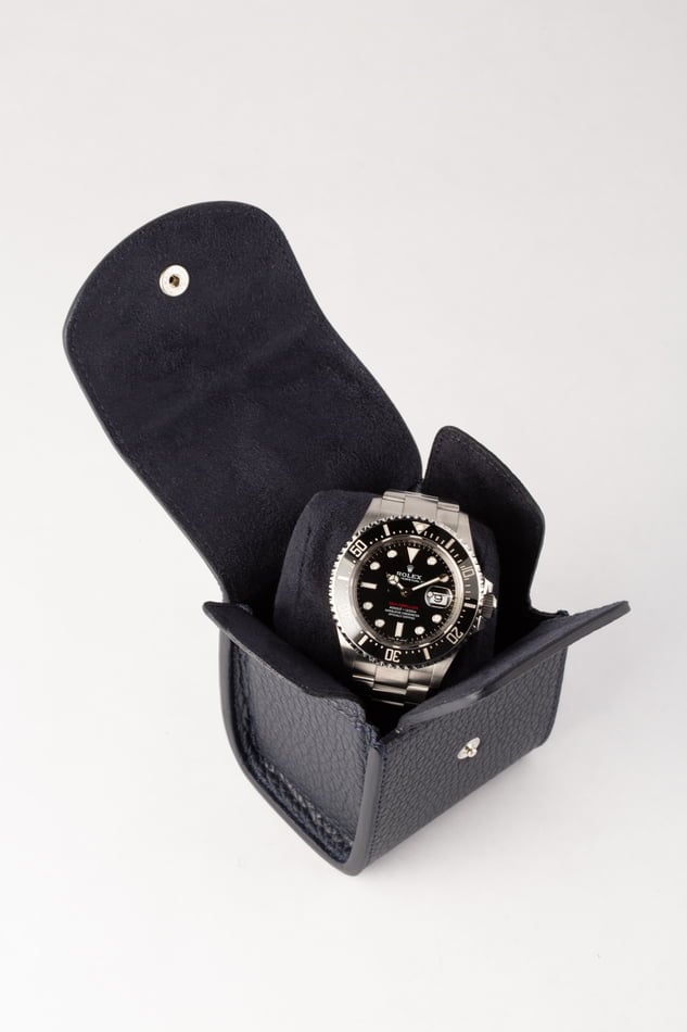 Italian Leather Watch Travel Cube - Dark Blue