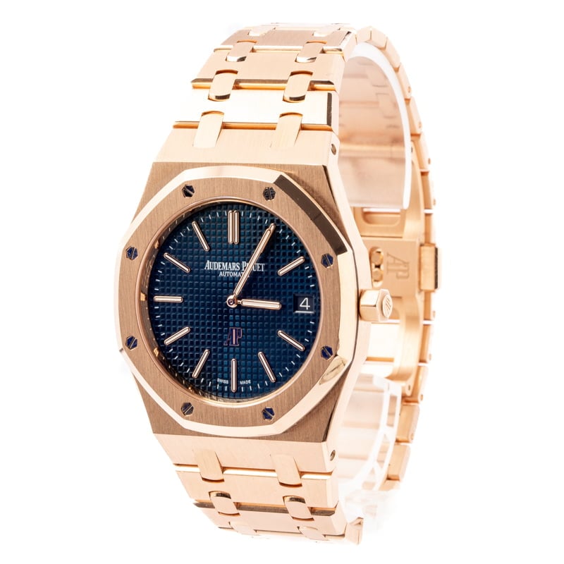 Audemars Piguet Blue 18k Rose Gold Royal Oak Jumbo Extra-Thin  15202OR.OO.1240OR.01 Men's Wristwatch 39 mm Audemars Piguet