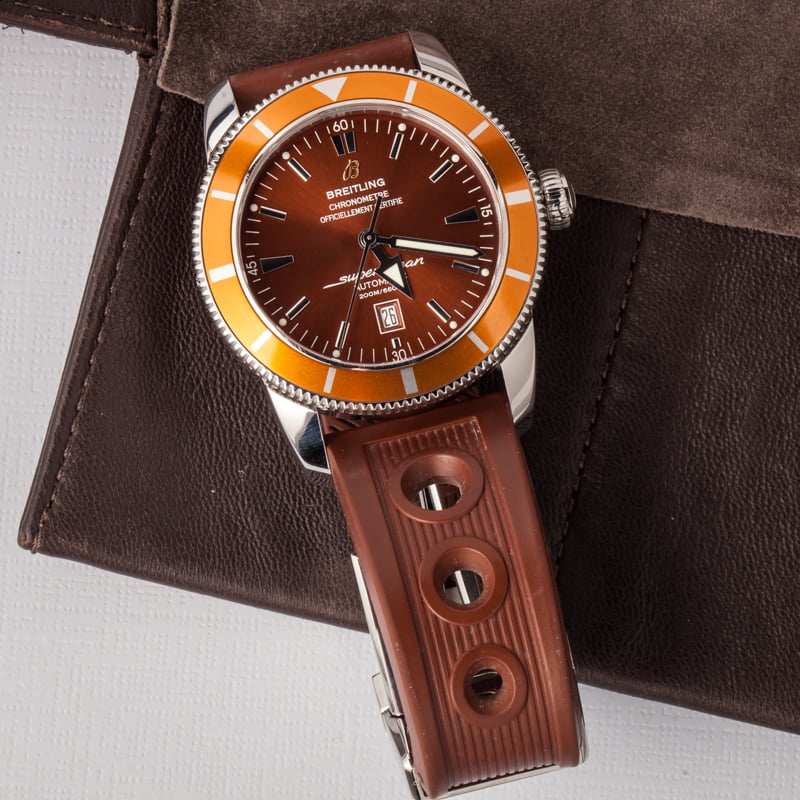 PreOwned Breitling SuperOcean Brown Rubber Strap