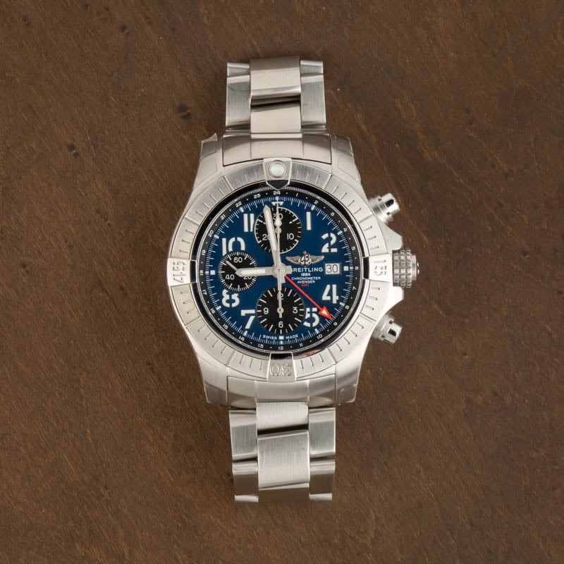 Pre-owned Breitling Avenger Chronograph GMT 45 Blue Arabic Dial