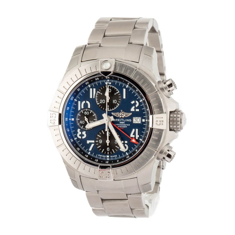 Pre-owned Breitling Avenger Chronograph GMT 45 Blue Arabic Dial