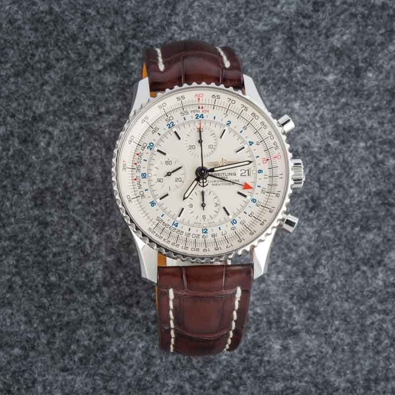 Pre-owned Breitling Navitimer World GMT 46 Silver Dial