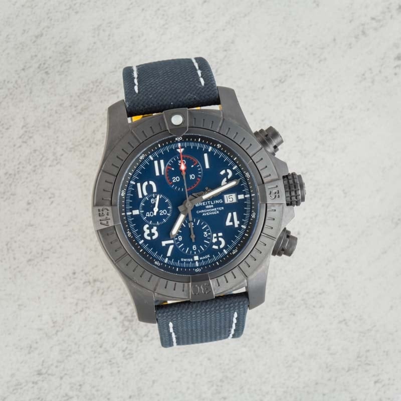Preowned Breitling Super Avenger Chronograph 48 Night Mission Blue Dial