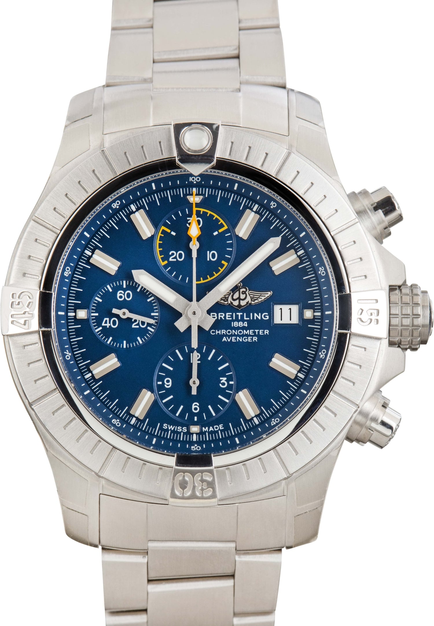 BREITLING ブライトリング アベンジャー クロノグラフ 45 A13317 A13317101C1A1 デイト 300m防水 青 ブルー SS ステンレス メンズ 自動巻き【6ヶ月保証】【腕時計】【中古】 Buy Breitling Avenger A13317101C1A1 | Bob's Watches - Sku