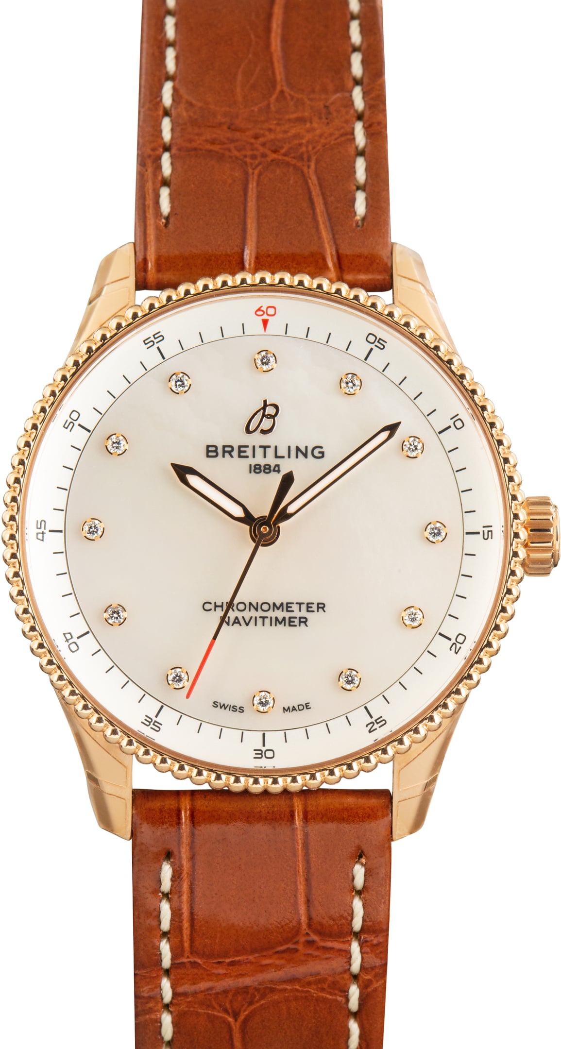 Factory Stickered Breitling Steel Navitimer 32 Mother of Pearl Dial