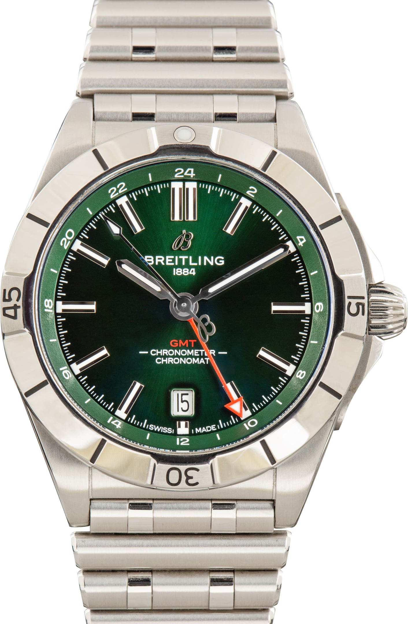 Pre-Owned Stainless Steel Breitling Chronomat GMT Green Dial