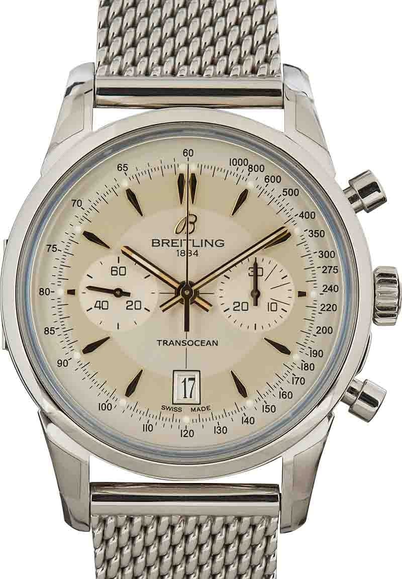 Breitling Transocean Silver AB0154 Stainless Steel Watch, Used, Mens | Bob's Watches