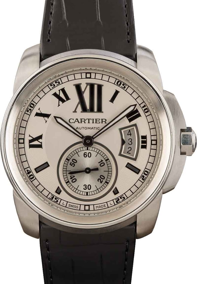Cartier Calibre De Cartier Pre-Owned 42MM Stainless Steel Silver Roman Dial, Cartier Box