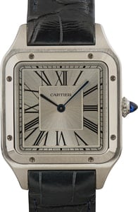 Cartier Santos 43.5MM x 31.4MM Steel, Leather Band Silver Roman Dial, B&P (2022)