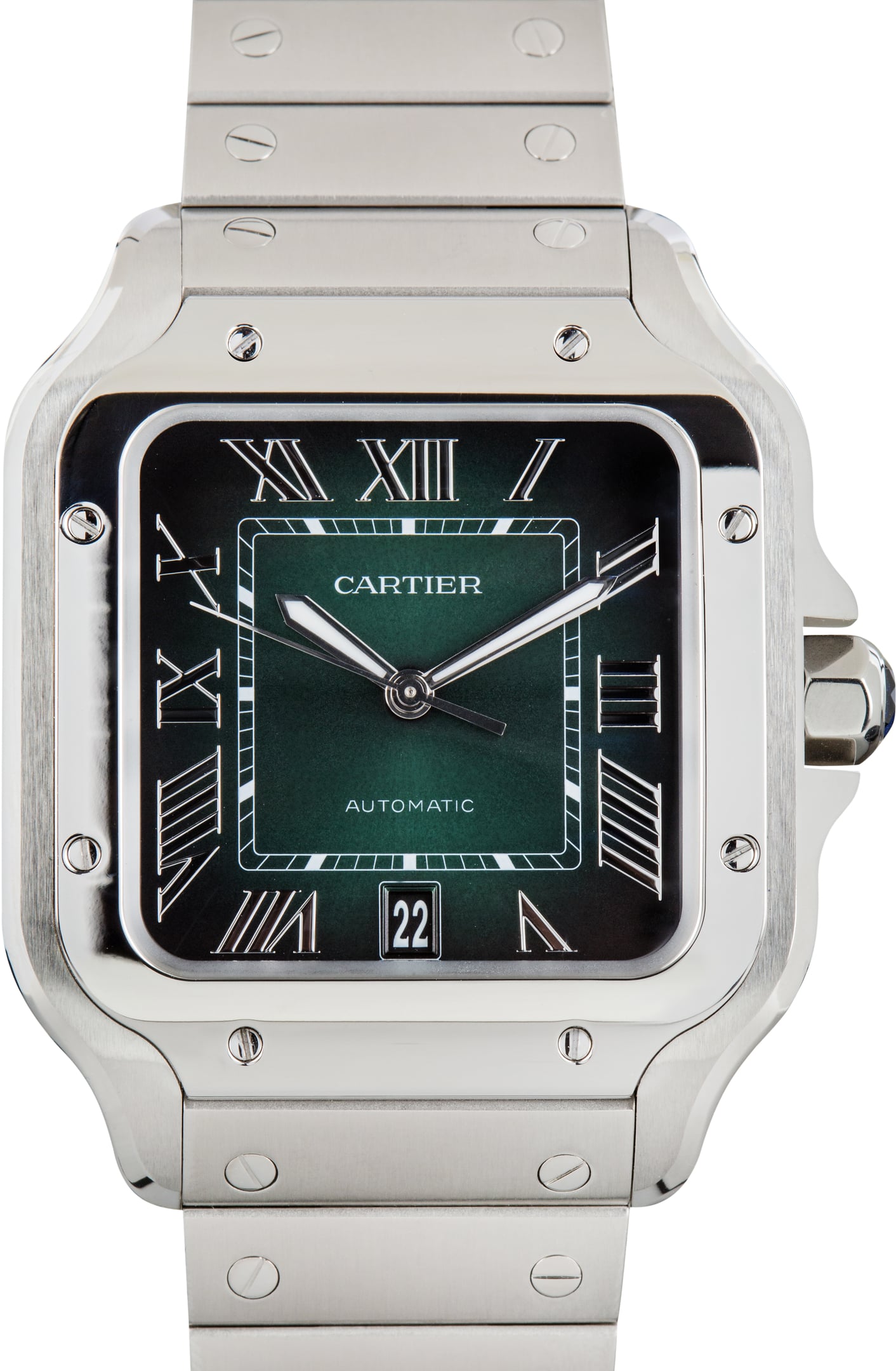 Used Green Dial Santos de Cartier Ref WSSA0062 Large Model