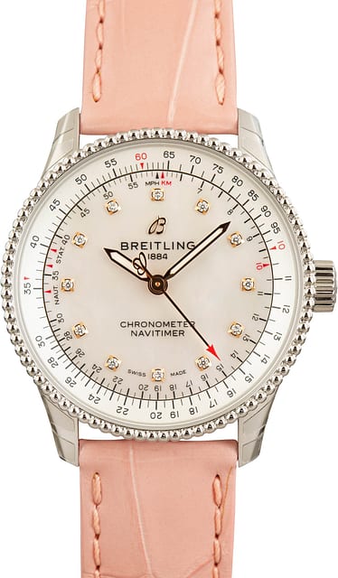 Breitling Navitimer Automatic 35 Steel on Pink Leather Strap