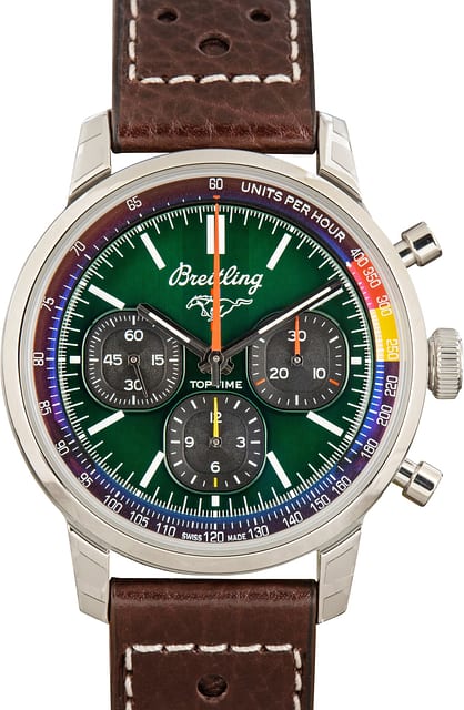 Breitling Top Time B01 Ford Mustang Steel on Leather Green Dial