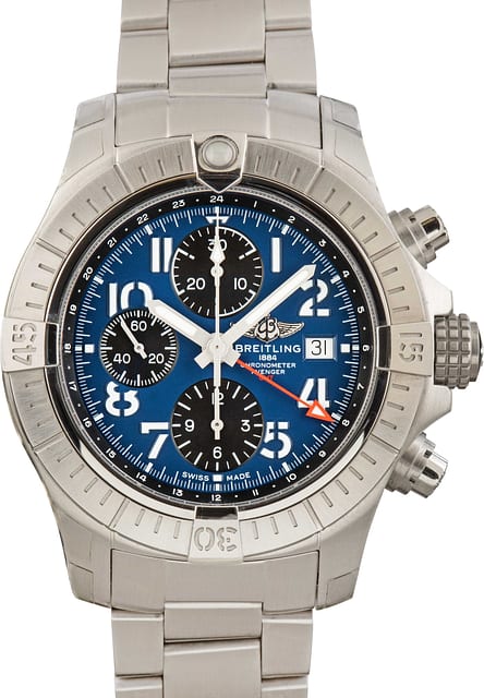Pre-owned Breitling Avenger Chronograph GMT 45 Blue Arabic Dial
