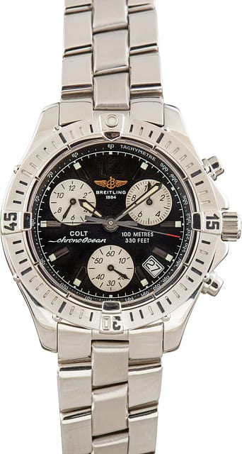 Used Breitling Chrono Colt Chronograph 38MM Stainless Steel Black Dial