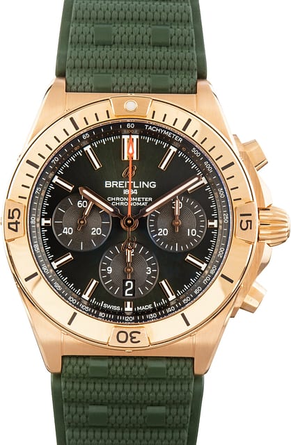 Pre-Owned 18k Red Gold Breitling Chronomat B01 42 Green Dial