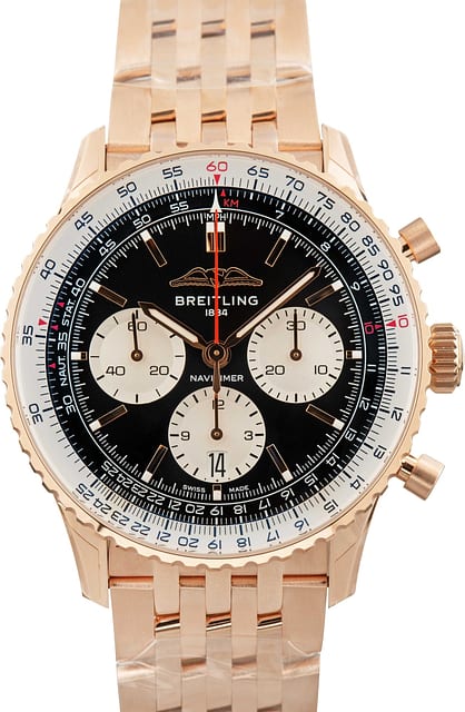 Breitling Navitimer B01 Chronograph 18k Red Gold Black Dial