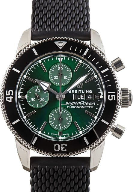 Pre-Owned Breitling Green Superocean Heritage Chronograph 44 Steel on Rubber