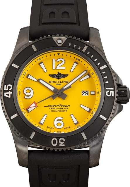 Pre-Owned Yellow Dial Breitling Superocean Automatic 46 Black Steel
