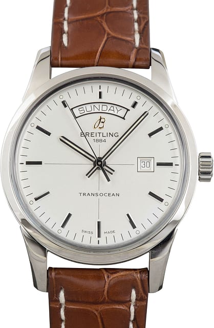Pre-owned Breitling Transocean Day & Date Silver Dial