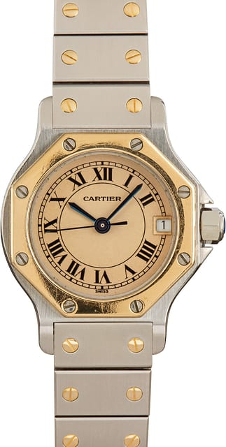 Ladies Cartier Santos Steel & 18k Yellow Gold