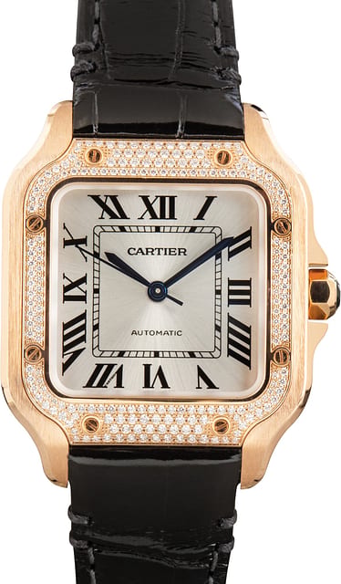 Pre-Owned Santos de Cartier Watch Ref WJSA0012 18k Rose Gold Medium Model