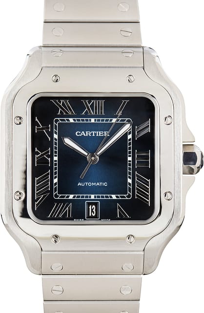 Pre-Owned Santos de Cartier WSSA0013 Large Model Blue Dial