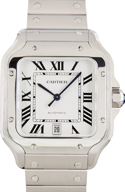 Pre-Owned Santos de Cartier WSSA0018 Large Stainless Steel Model