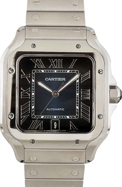 Pre-Owned Santos de Cartier WSSA0013 Large Model Blue Dial