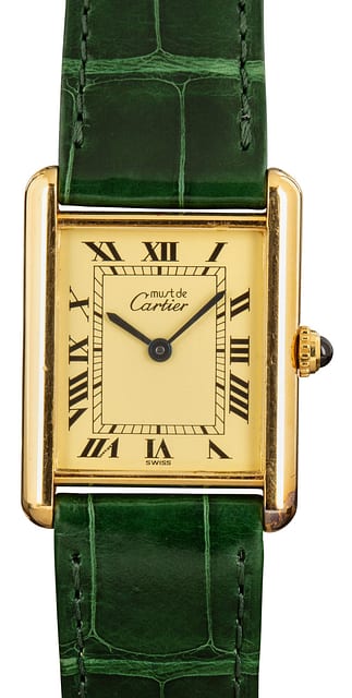 Pre-Owned Cartier Tank Vermeil Leather Strap