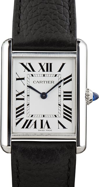 Used Steel on Leather Cartier Tank SolarBeat WSTA0059 Large Model