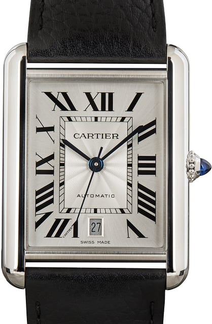 Pre-Owned Steel on Leather Cartier Tank Must WSTA0040 Extra Large Model