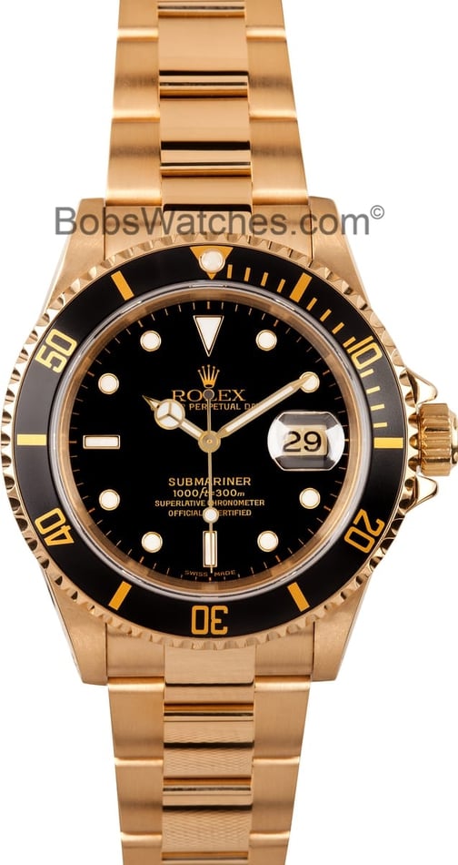 Mens Used Rolex Submariner 18k Gold Model 16618