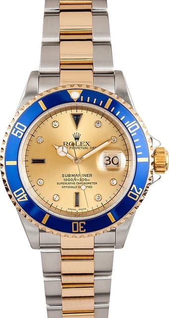 Blue Rolex Submariner Serti Diamond Dial 16613
